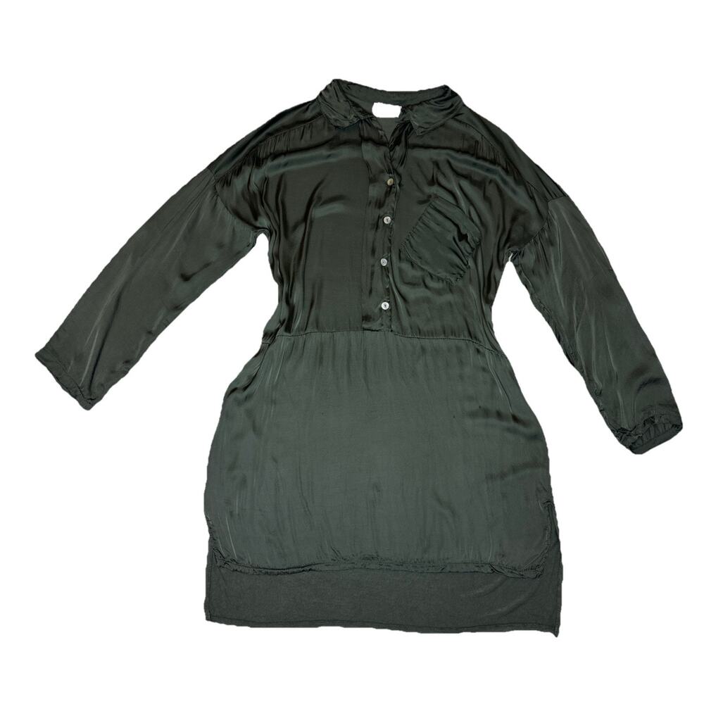Sofia Made In Italy Long Sleeve Shirt Dress Green 1/2 Button Up XL Front Pocket